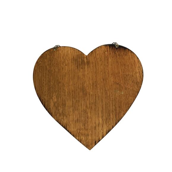 Vintage Wooden Heart Green Roses Key Hook 7" Wide x 6 3/4" High Cottagecore - Picture 4 of 6